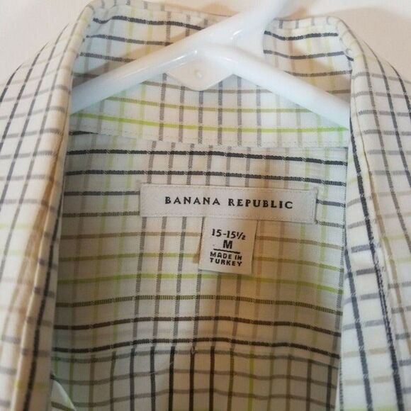 Banana Republic Mens 15-15 1/2 MEDIUM Brown Black Green Checkered Button Down LS - Picture 4 of 4